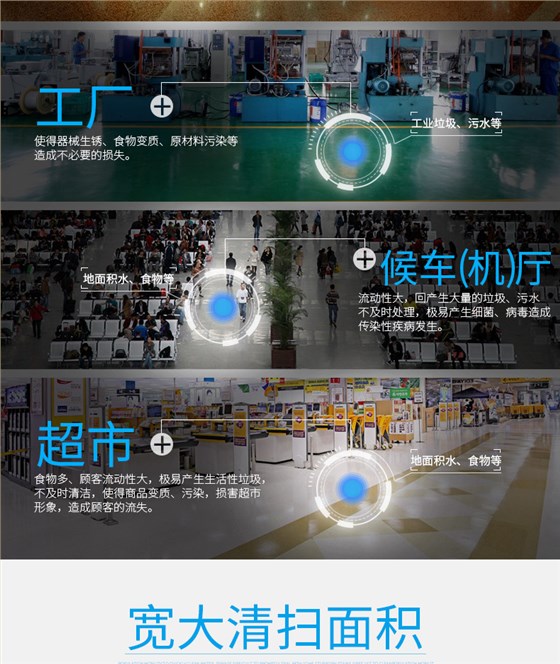 潔博士洗地機適用于超市、候車(chē)廳、工廠(chǎng)等場(chǎng)所